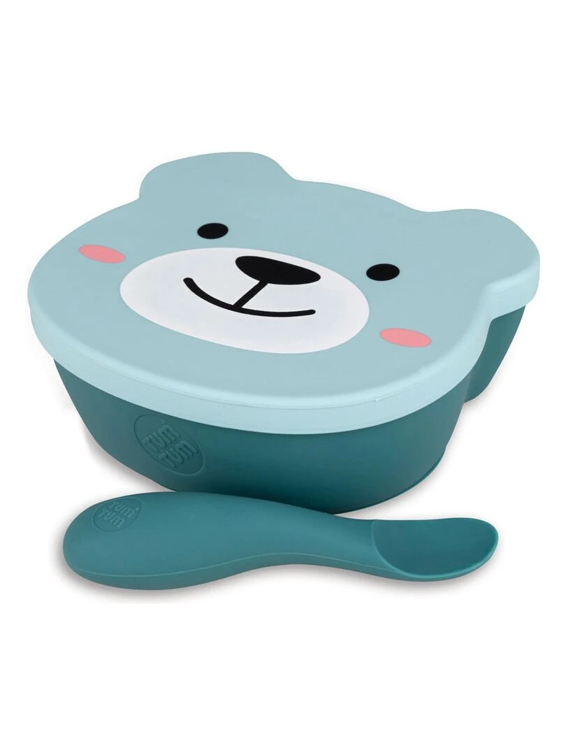 Set bol ventousé et cuillère en silicone Ourson bleu Multicolore