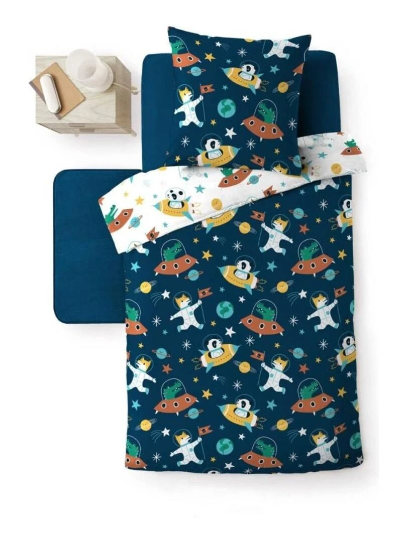 Housse de couette enfant 140x200 Cosmo + 1 taie microfibre Bleu