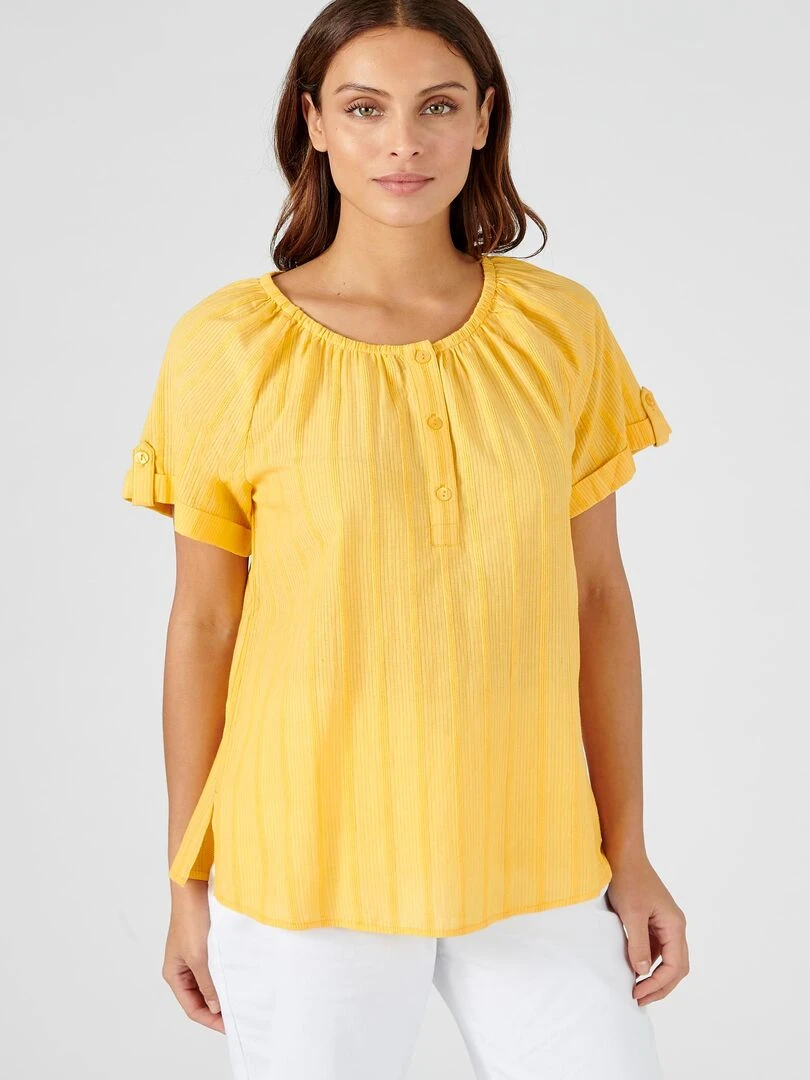 Blouse aspect tramé en voile de coton Damart Jaune paille