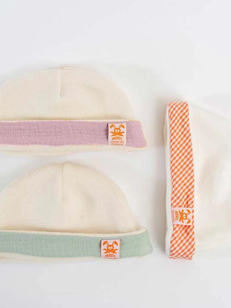 Bonnet de Naissance en Coton Bio Blanc et Rose   Rose