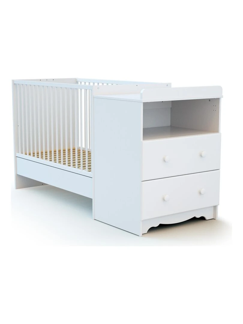 AT4    Combiné lit bébé évolutif en bois MARELLE Blanc 60 x 120 cm   Blanc