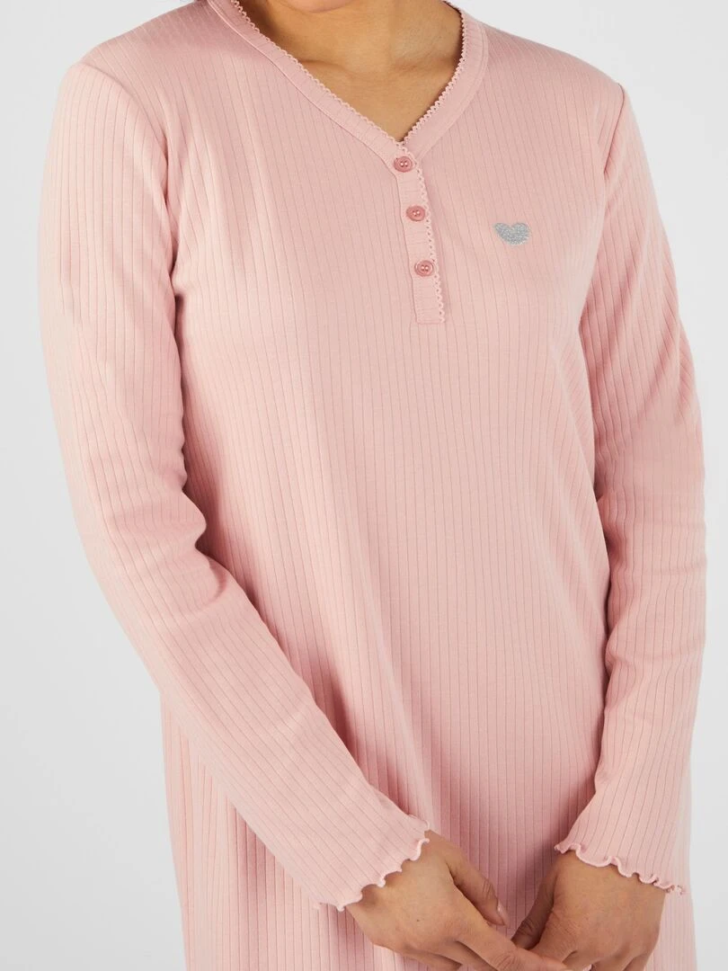 Chemise de nuit maille interlock côtelée douce et souple Damart Rose