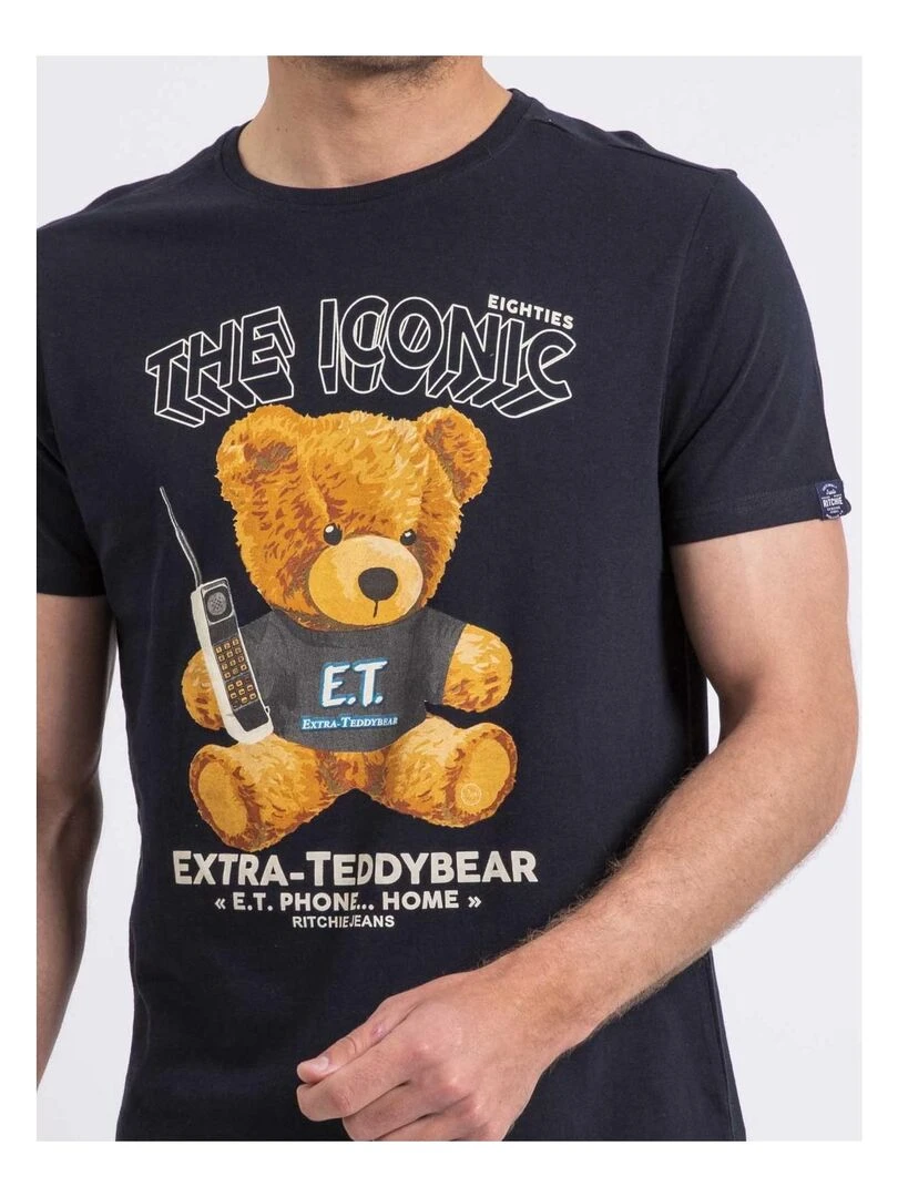 T shirt col rond pur coton NEVERSO   Bleu marine