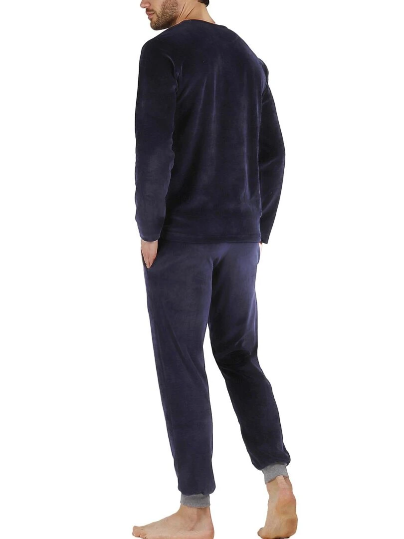 Pyjama velours tenue d'intérieur pantalon et haut Home Bleu marine