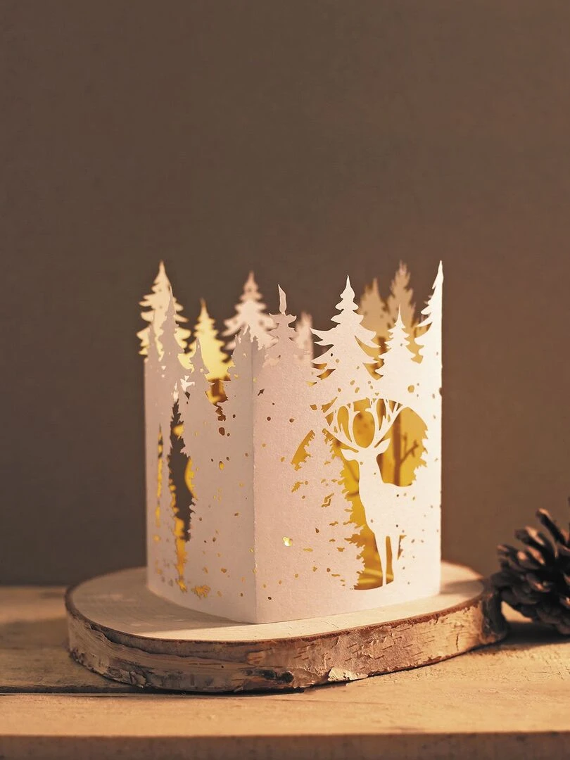 Photophore forêt de Noël en papier   Blanc