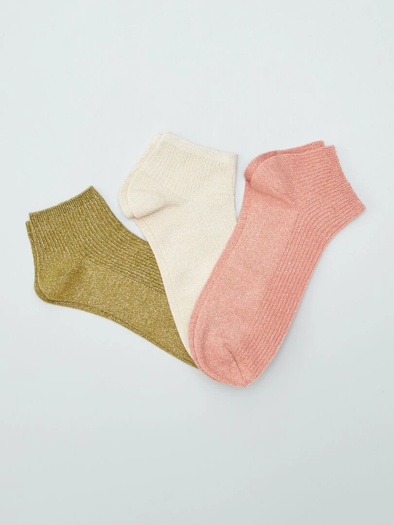 Lot de socquettes pailletées 3 paires Vert/beige/corail