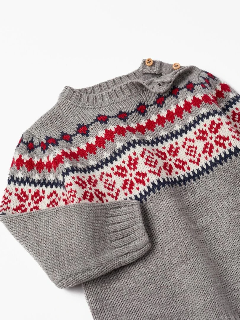 Pull en Maille Jacquard pour Bébé Garçon   NOËL   Gris