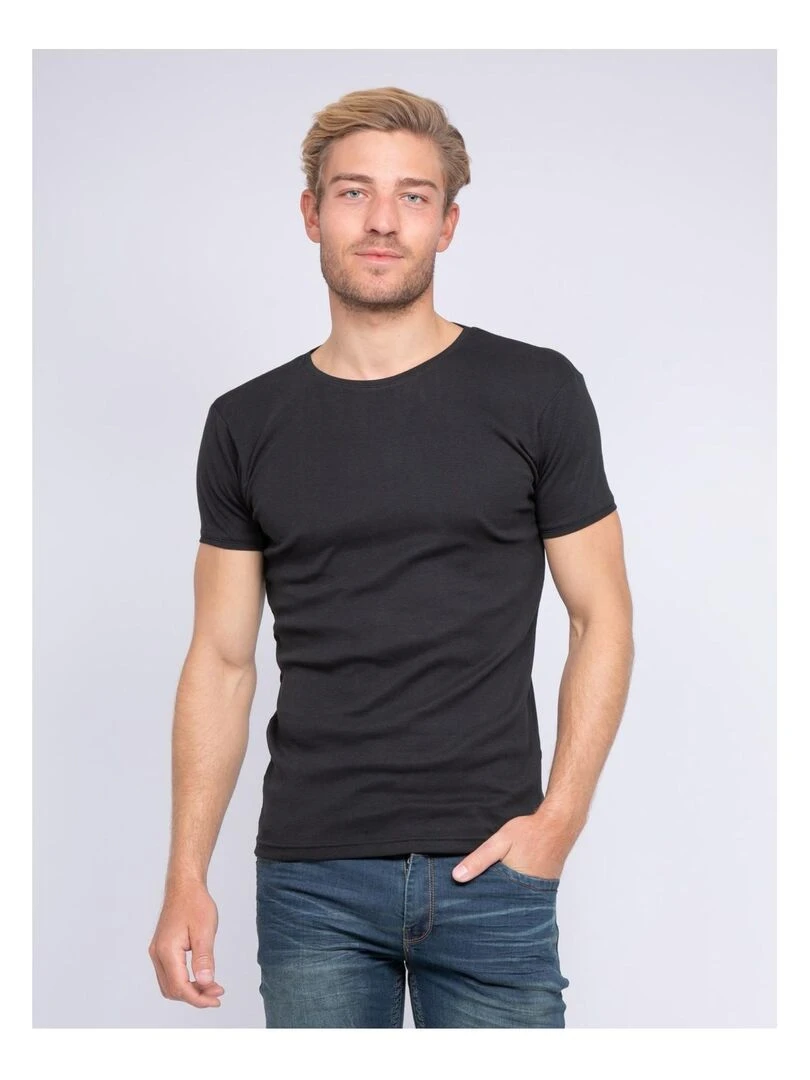 T shirt col rond pur coton organique WARRY Noir