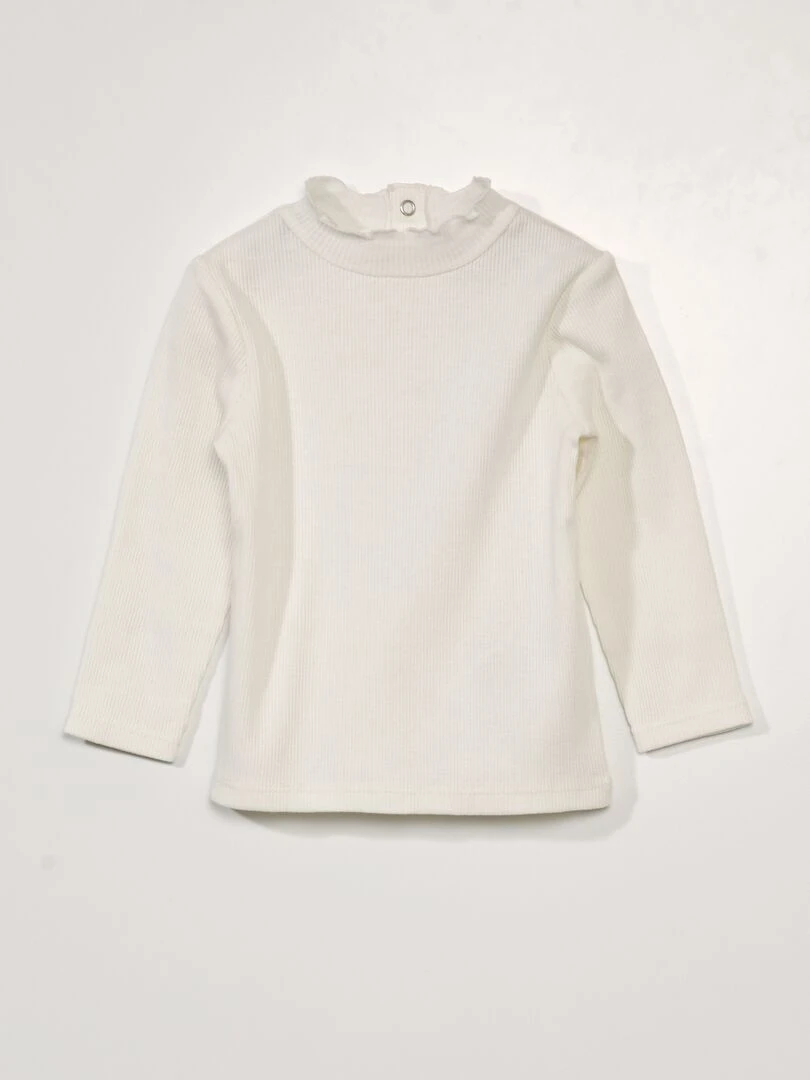 Sous pull côtelé avec demi ouverture dos blanc