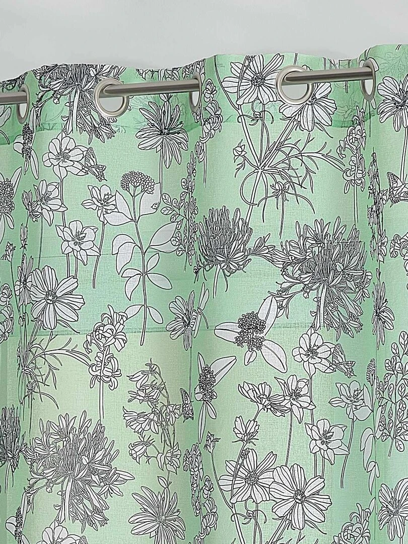 Voilage en étamine fleurie   Bleu céladon