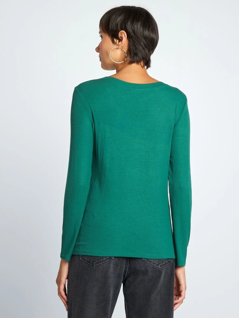 T shirt en maille côtelée stretch   Vert