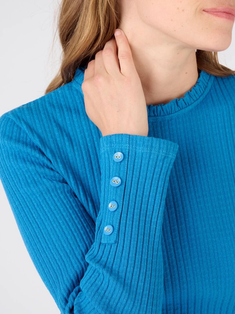 Tee shirt en maille effet légèrement gaufré pur coton   Damart   Bleu