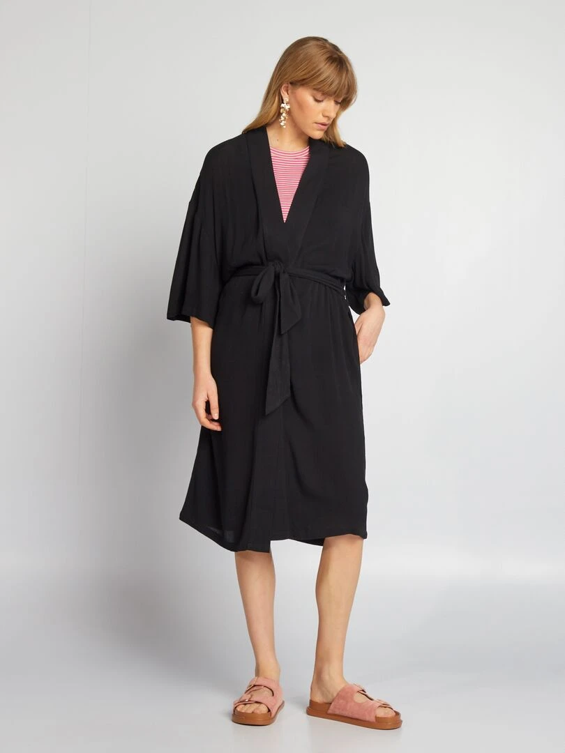 Kimono imprimé à ceinture noir