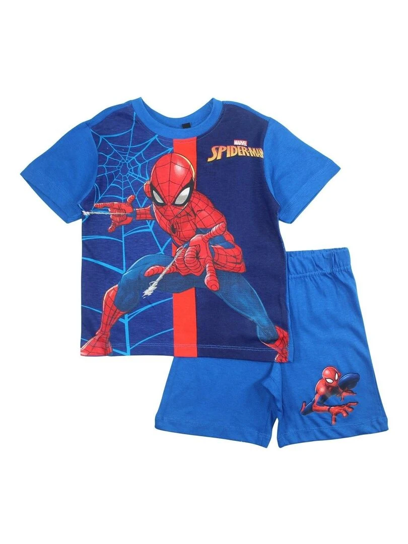 Spiderman Ensemble T shirt short garçon Imprimé Spiderman Bleu