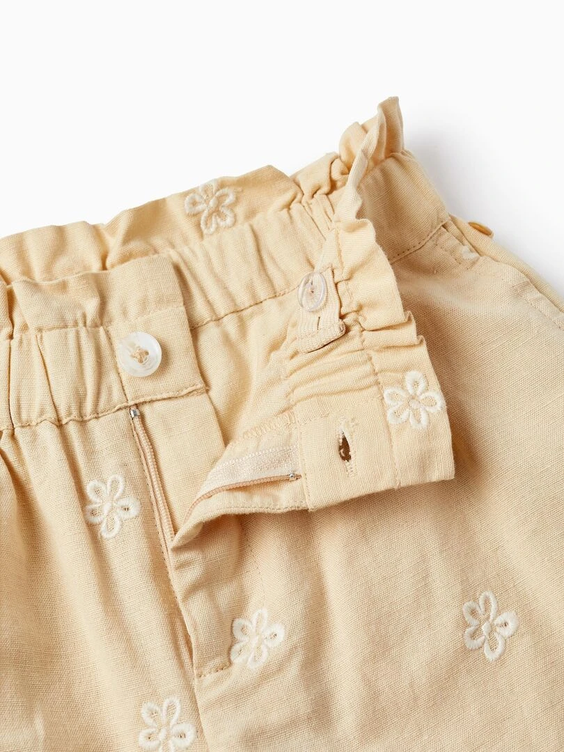Short En Coton Et Lin À Fleurs Pour Fille  MATISSE   Beige