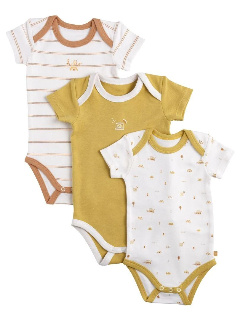 Bodies bébé en coton à manches courtes lot de 3 SAUTHON Blanc Jaune