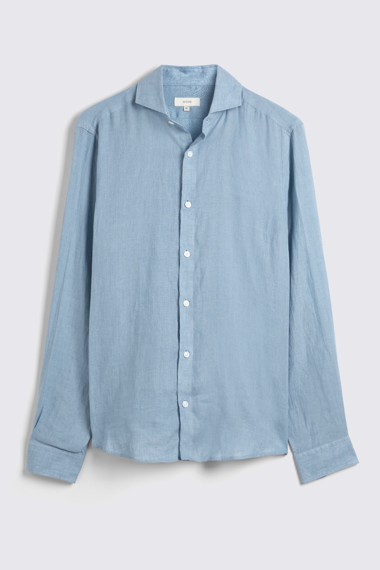 Tailored Fit Blue Linen Shirt   Buy Online at Moss