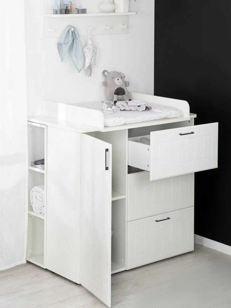 ROBA Commode à langer "Sylt" large avec Plan Amovible et Décorations Fraisées Blanc Blanc