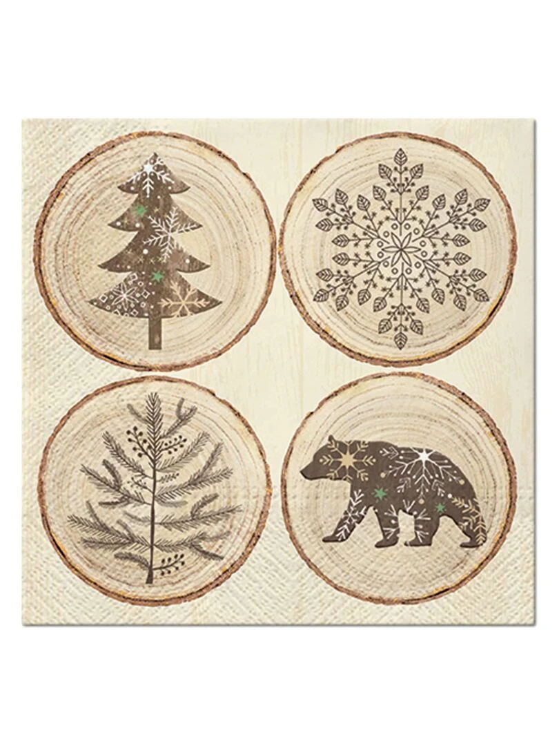 Lot de 20 serviettes en papier Rondelles de bois Beige