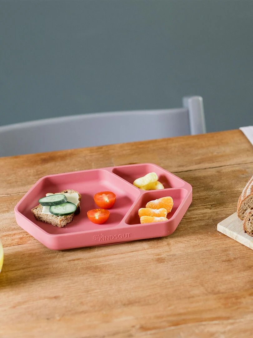 Assiette ventouse carré en silicone Rose rouge