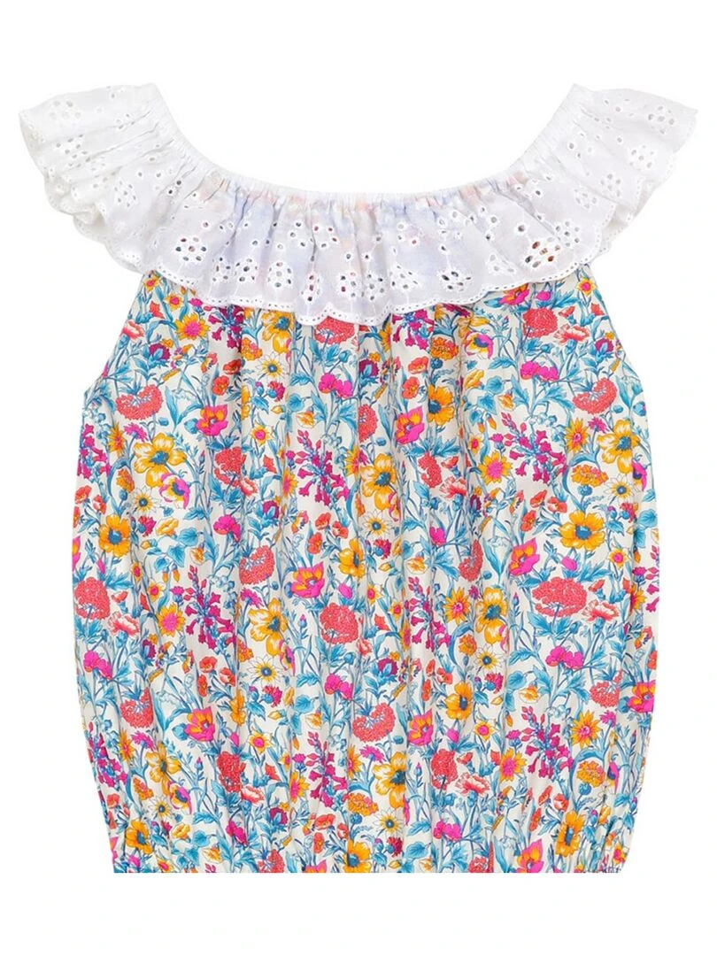 Combi Short Été Fille Col Élastique Liberty Fleuri Bleu LOLITA La Faute à Voltaire Bleu Rose Blanc