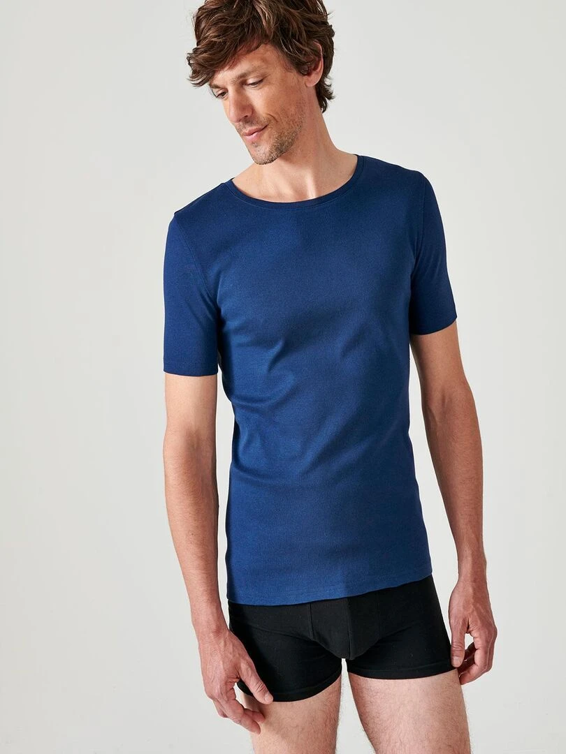 Lot de 2 t shirts col rond manches courtes Essential pur coton peigné Damart Bleu marine