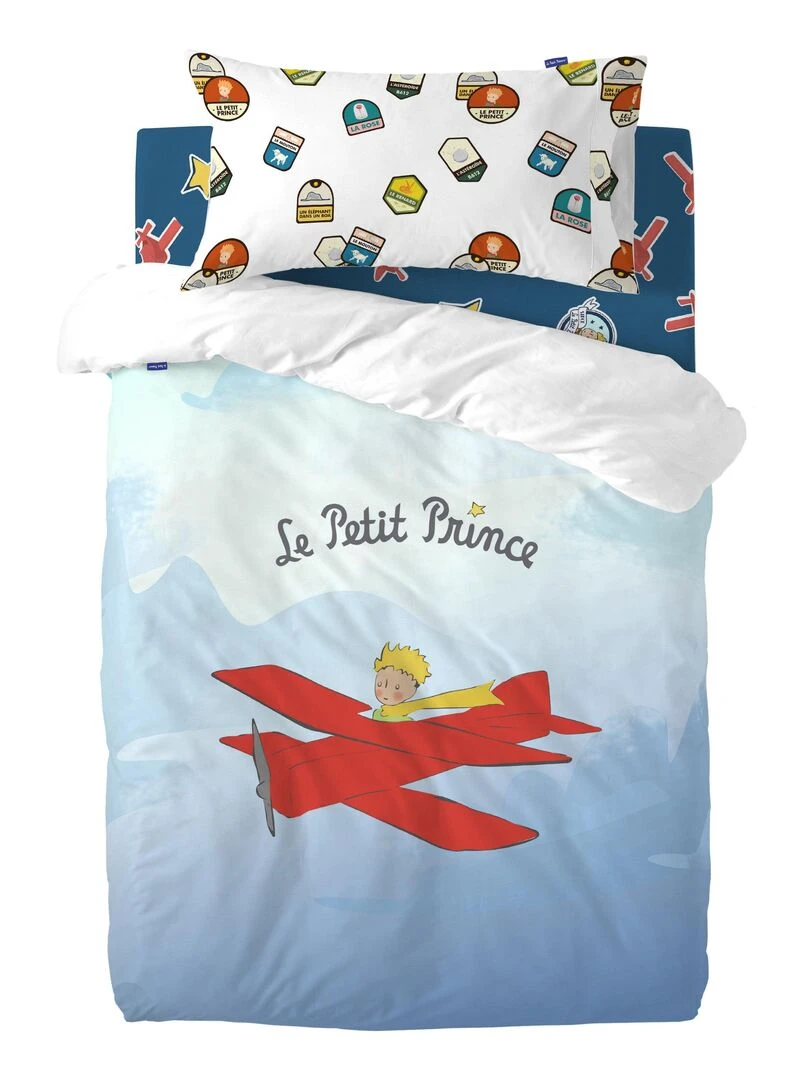 Parure housse de couette 2 pièces Son avion "Happyfriday"   Blanc