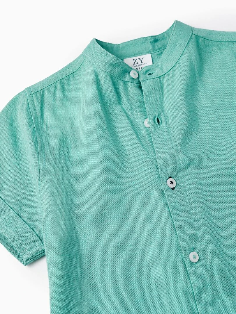 Chemise En Mélange De Lin Avec Col Mao Pour Garçon manches courtes MATISSE   Vert