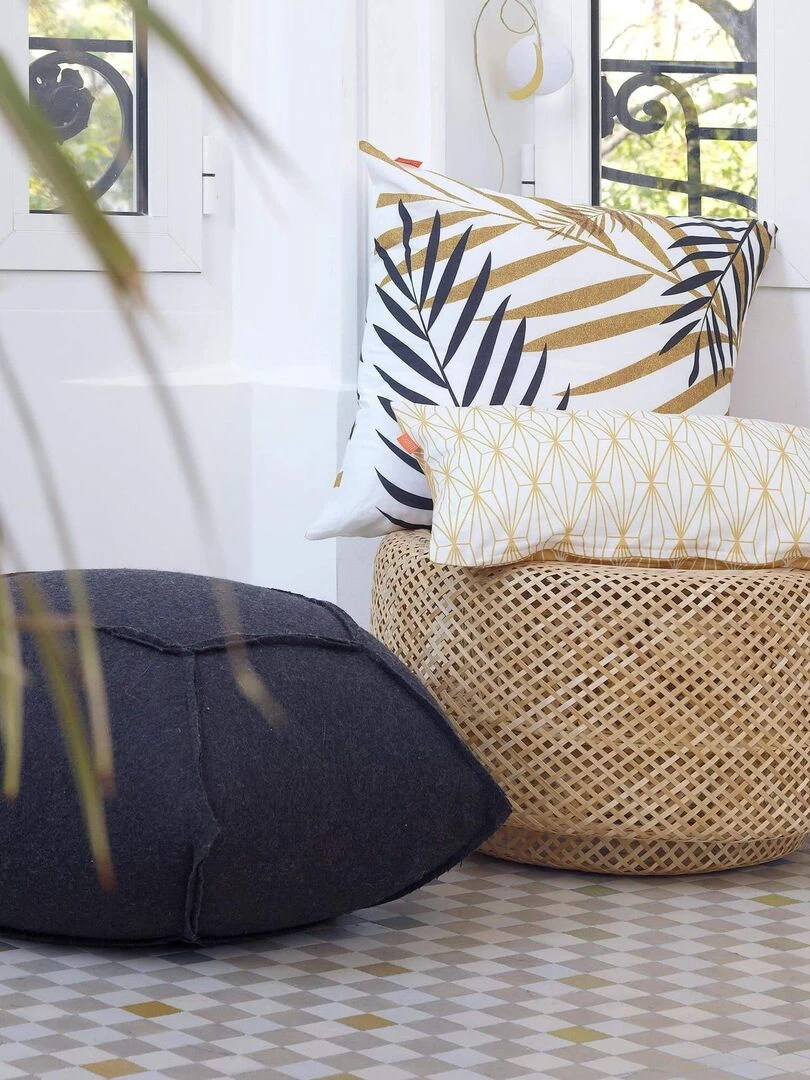 Housse de coussin Foliage "Happyfriday"   Blanc