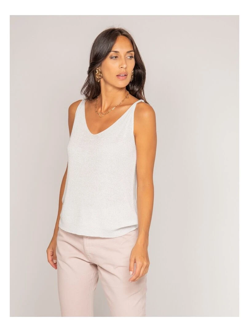 Débardeur maille pailletée FOSTA   Blanc