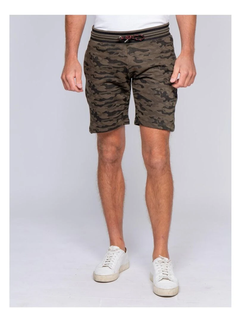Bermuda molleton motif militaire BANVOU Kaki