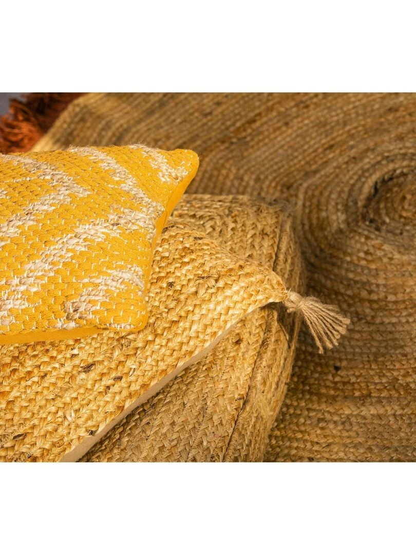 Coussin en coton et jute 'Deko&co'   Moutarde