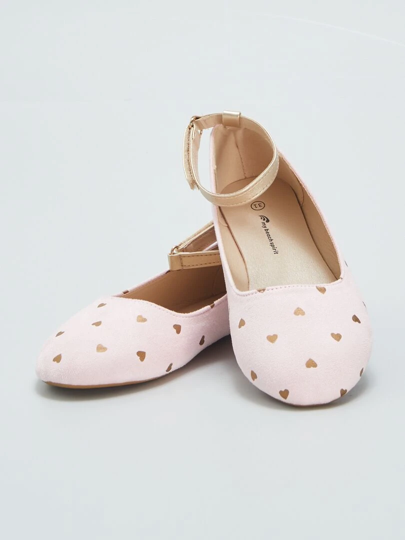 Ballerines motif 'coeurs' dorés   Rose/dorée