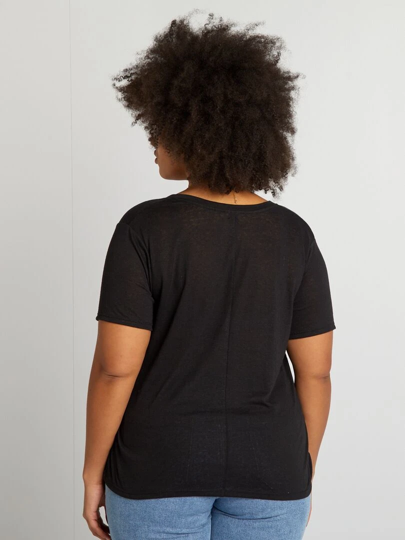 T shirt uni en lin mélangé   noir