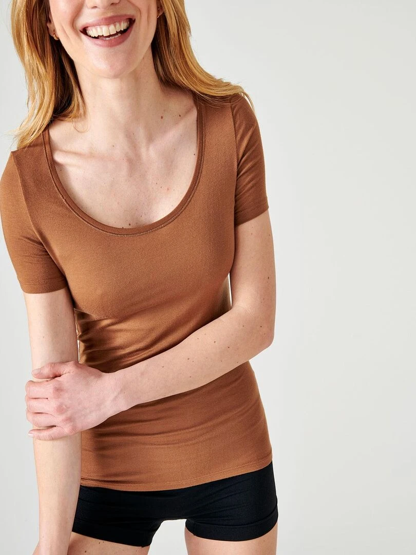 T shirt manches courtes Thermolactyl invisible   Damart   Marron havane