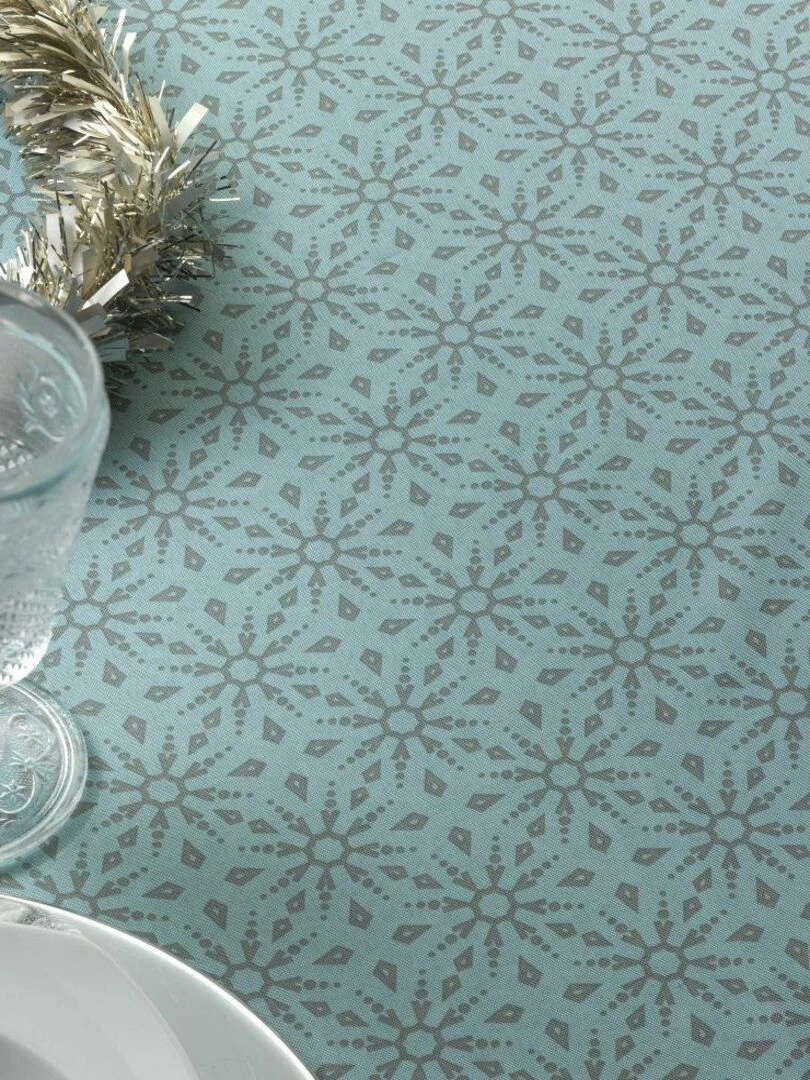 Nappe Polyester à motifs Flocon   Bleu