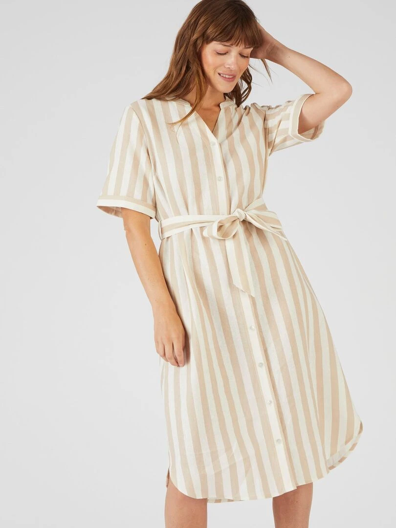 Robe rayée mélange lin Damart Beige