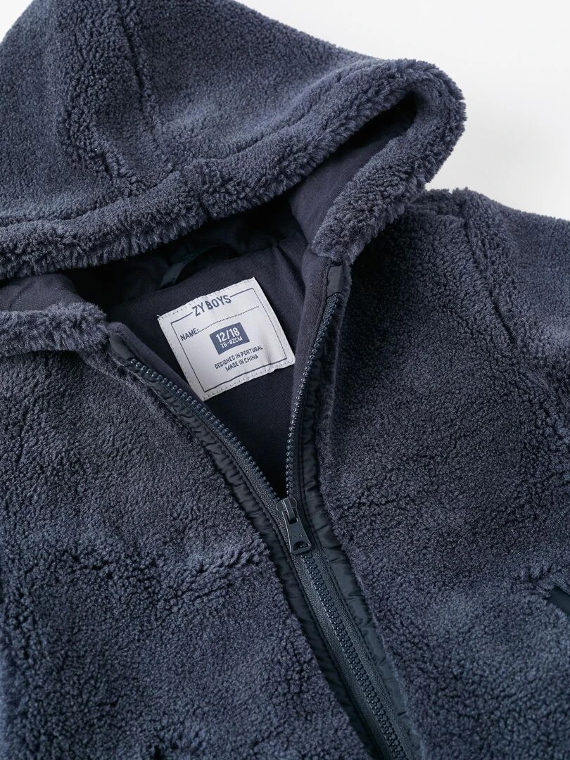 Manteau en Sherpa avec Capuche pour Bébé Garçon   ACE CLUBS   Bleu foncé