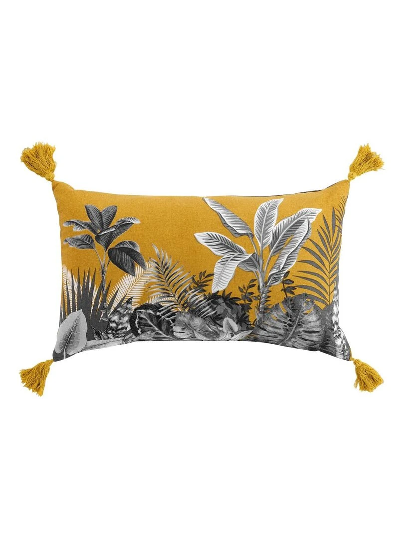 Coussin pompons 30x50 cm Isibelle jaune coton Jaune