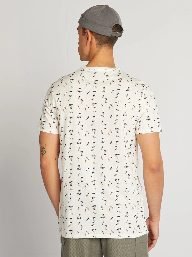 T shirt en coton imprimé à col rond   Blanc 'surf'