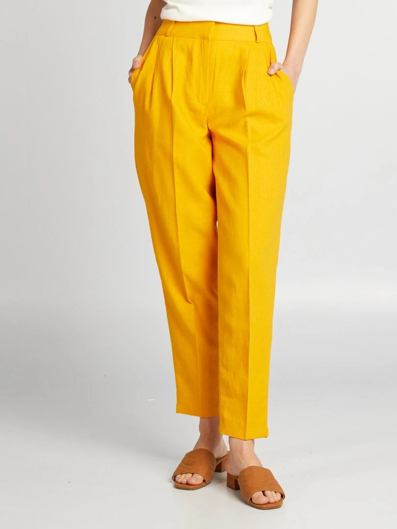 Pantalon cigarette en lin Jaune moutarde