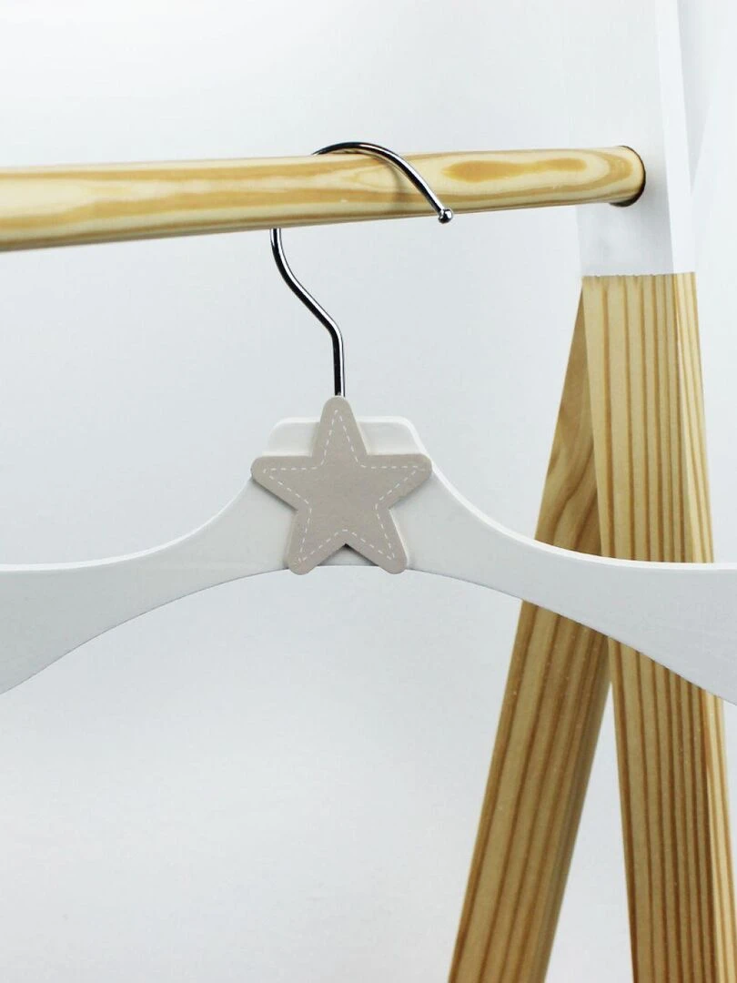 Lot de 20 cintres en bois 28 cm pour bébé  enfant avec crochet pivotant   Monsieur Bébé   Blanc Beige