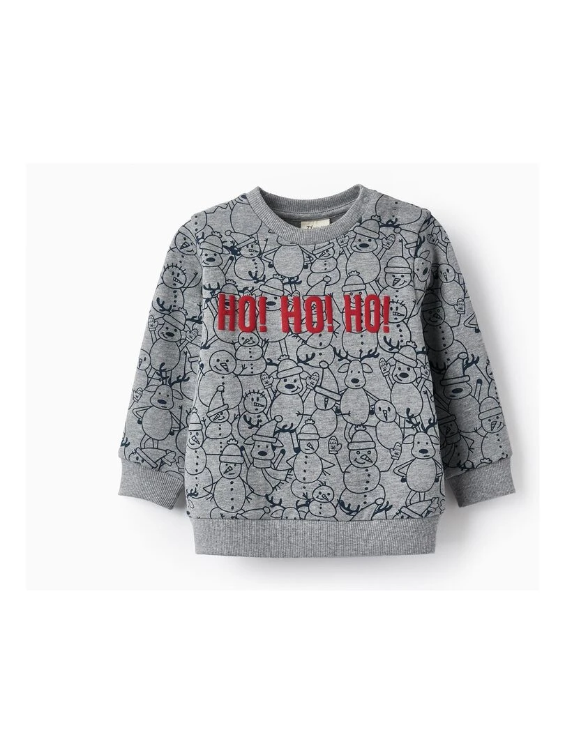 Sweat en coton pour bébé garçon 'Ho! Ho! Ho!' NOËL Gris