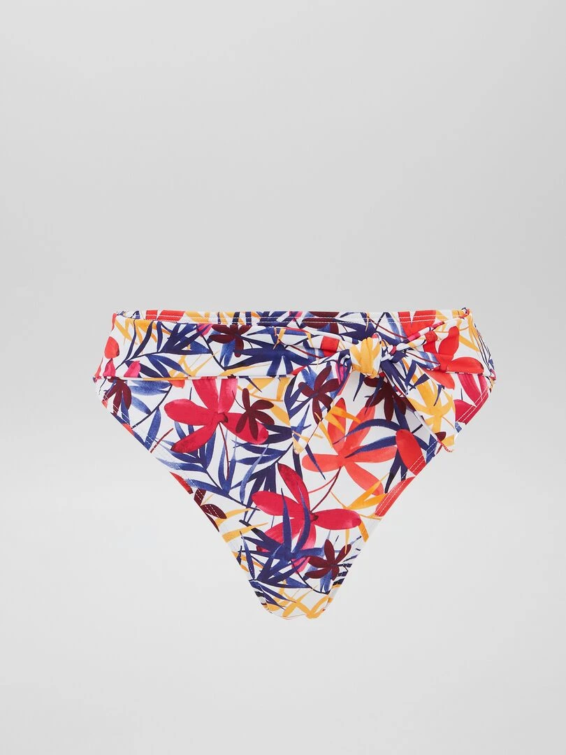 Culotte de bain taille haute à imprimés   Blanc
