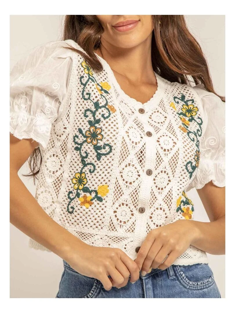Crop top crochet FORDITA   Blanc