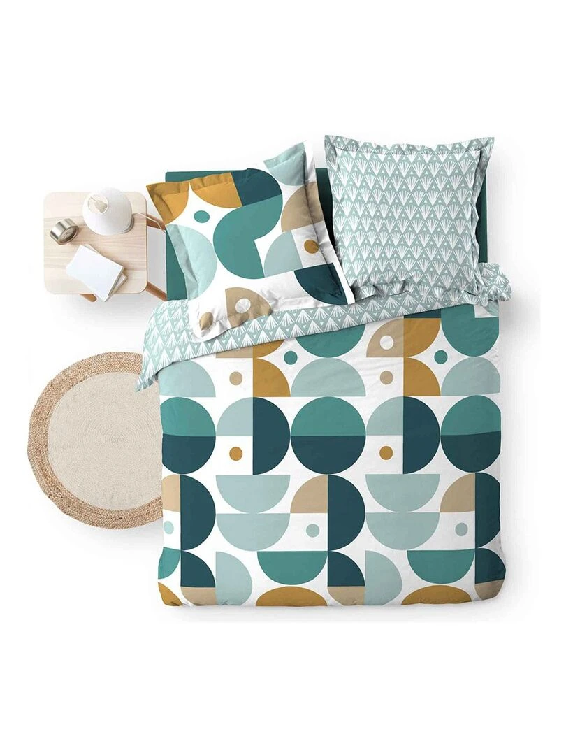 Housse de couette 240x220 + 2 taies Dorine coton percale 78 fils   Bleu