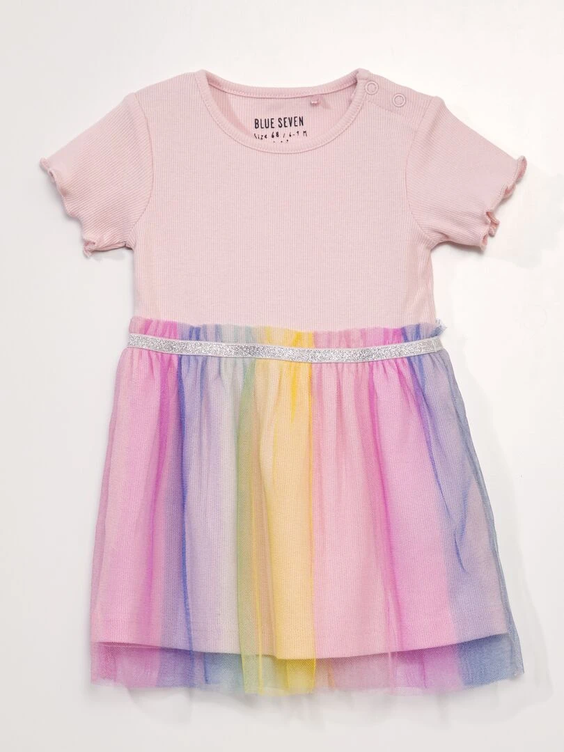 Robe tee shirt avec tutu Rose multicolore