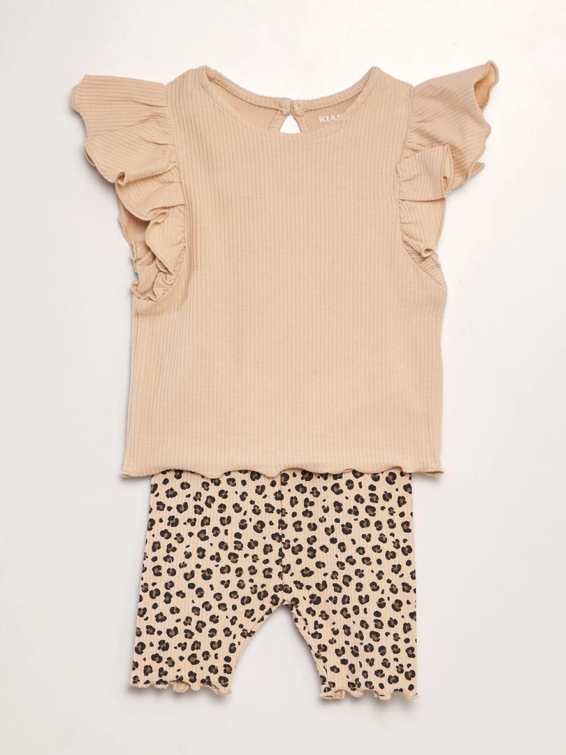 Ensemble tee shirt + legging imprimé 2 pièces Léopard
