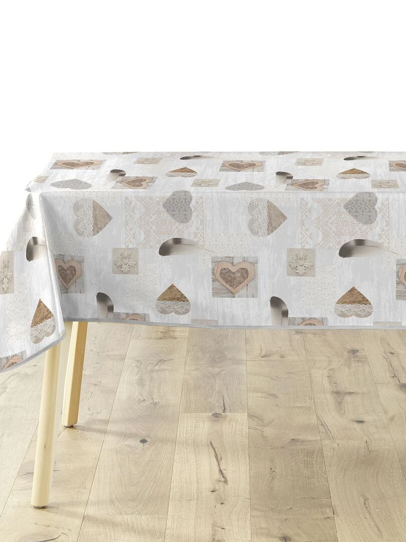 Nappe rectangle PVC 140 x 240 cm Coeur delicia   Beige