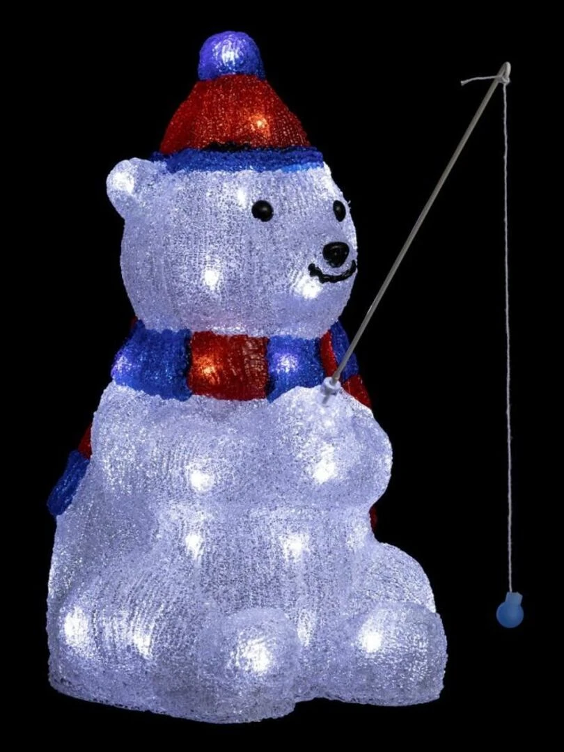 Décoration lumineuse LED extérieur Ours pêcheur H39 cm Blanc
